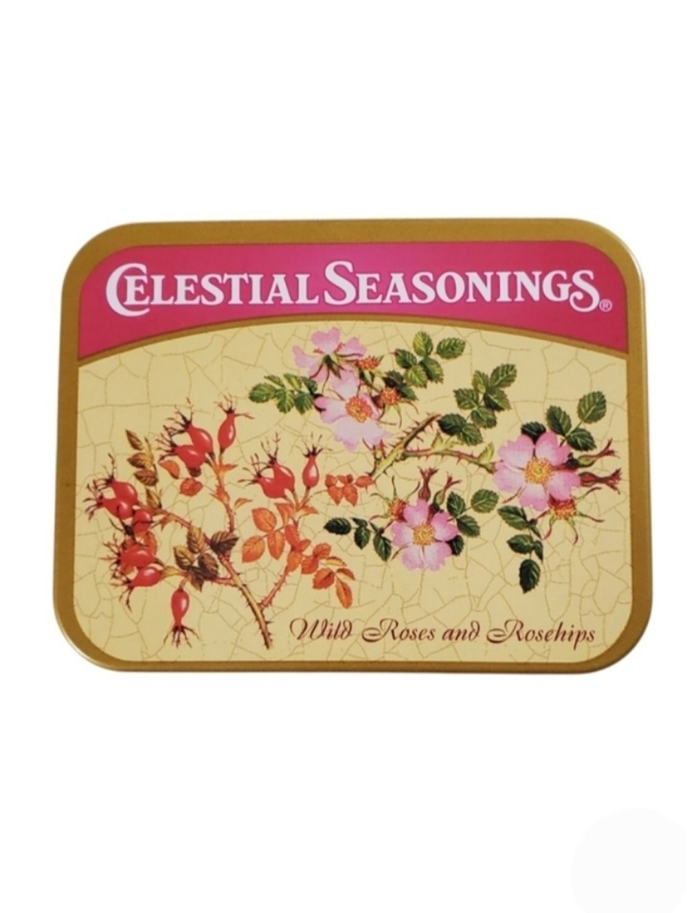 Celestial Seasonings Wild Roses Rosehips Collectible Tea Tin Vintage Storage